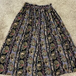 Vintage Jeremy Scott Paisley Pleated Midi/ Maxi Skirt 90s Boho Chic